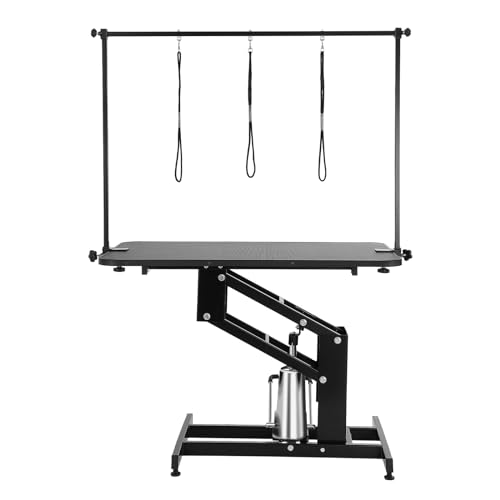 VEVOR Hydraulic Pet Grooming Table, 400LBS Static Load Capacity, 42.5 x 24 Inch Dog Grooming Station with Anti-Slip Tabletop and Dual Height Adjustable Arms with Clamps, for Medium and Small Dogs VEVOR