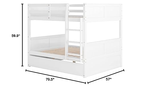 Merax Full Over Full Bunk Bed with Trundle,Wooden Trundle Bed Frame with Ladder Safety Guardrail,Convertible to 2 Platform Beds for Kids Teens,White Merax
