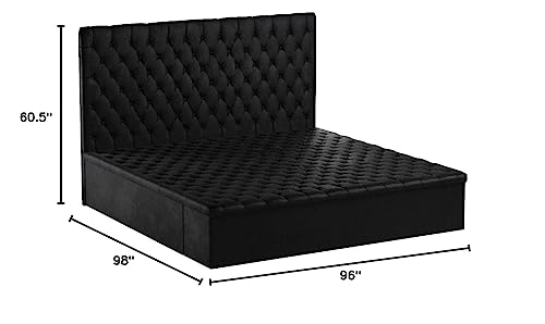 Meridian Furniture Bliss Collection Modern | Contemporary Velvet Upholstered Bed with Deep Button Tufting and Storage Compartments in Rails and Footboard, Black, King Meridian Furniture