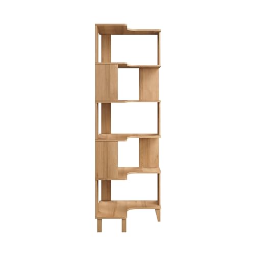 Prepac Nordik 6-Tier Natural Oak Modern Mid Century Corner Bookcase, 71.5" Extra Tall Corner Shelf with Storage, Multifunctional Freestanding Bookshelf for Home Office, Living Room, Bedroom Prepac