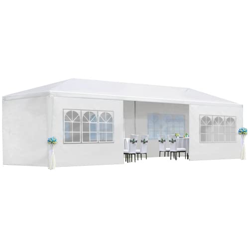 10x30ft Ez Pop up Canopy Tent with 8 sidewalls Easy Up Commercial Outdoor Canopy Wedding Party Tents for Parties All Season Wind & Waterproof Gazebo with Roller Bag (White, 10x30') AYJOIR