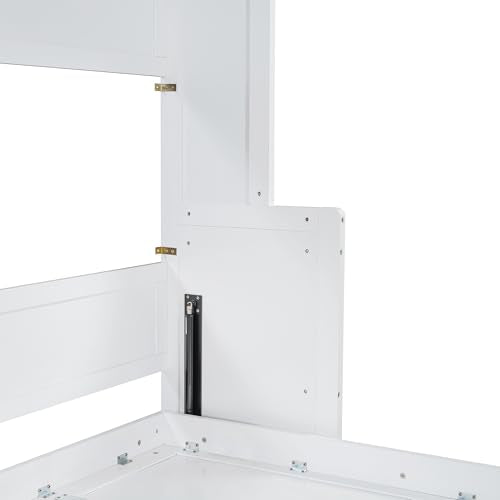 Ball & Cast Horizontal Murphy Bed Full Size,Hidden Folding Wall Bed Frame with Hydraulic Lift&Desk,Wood Cabinet Platform Bed can be Folded into Desk,Space Saving for Bedroom,Guest Room,Apartment,White Ball & Cast