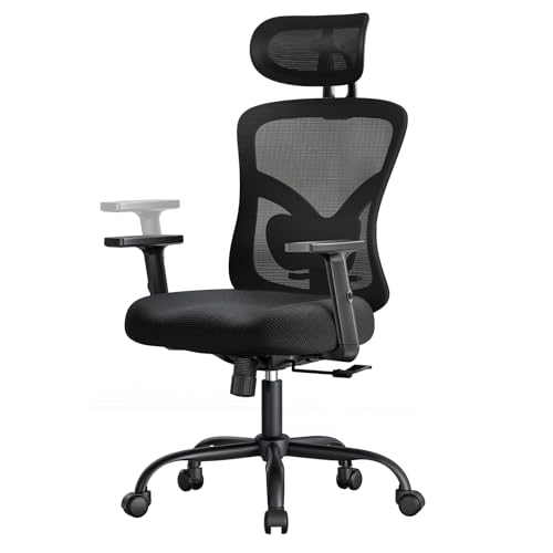 Marsail Ergonomic Office Chair Ergonomic Gaming Chair with Lumbar Support, 2D Headrest, Adjustable Armrests, Contoured Seat Cushion, Computer Desk Chair with Wheels for Home and Office (Dark) Marsail