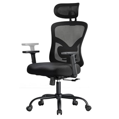 Marsail Ergonomic Office Chair Ergonomic Gaming Chair with Lumbar Support, 2D Headrest, Adjustable Armrests, Contoured Seat Cushion, Computer Desk Chair with Wheels for Home and Office (Dark)