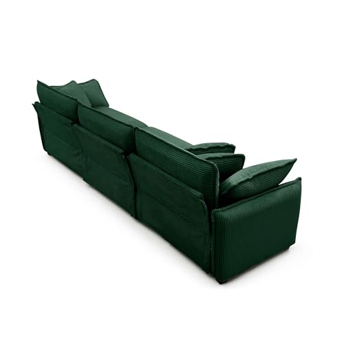 Ball & Cast 115.34" Modular Sectional Sofa Couch, Comfy Corduroy 3 Seat Upholstered Reclining Sofa-Bed w/ 5 Pillows & Removable Back Cushions for Living Room Apartment Office Small Spaces, Green Ball & Cast