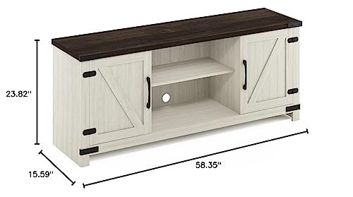Furinno Jensen Farmhouse Barn Door Living Room TV Stand with Storage Cabinets for TV up to 70 Inch, Ebony/White Wash Furinno