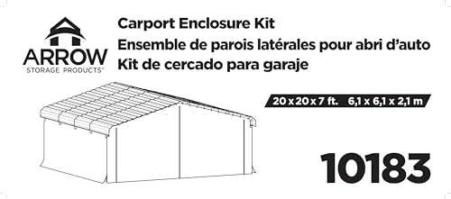 Arrow Carports Enclosure Kit for Galvanized Steel Carport, Fabric Carport Wall Panels, 20' x 20' x 7' Arrow