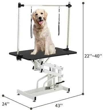 Hydraulic Dog Grooming Table for Small/Large Dogs, Heavy Duty Professional Pet Grooming Table with Adjustable Overhead Arm and Noose, Range 21-36 Inch, 43''/Black mydearpet