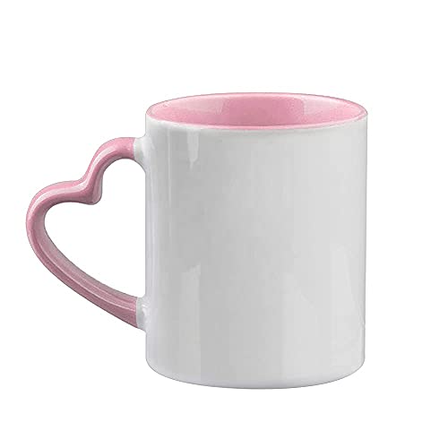 MR.R Sublimation Blank Dishwasher Ceramic Mug,Blank Coated Cup,Sublimation Blank Mugs,Classic Cup with Pink Color Inner Mug and Heart Handle,11oz,Set of 6 pcs per Carton MR.R