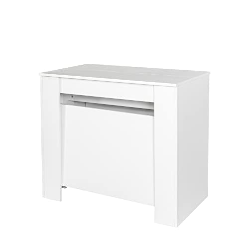 20"-118" Extendable Dining Room Table Console Table, Modern Large Dining Table for 2-14 People, White Wood Extendable Kitchen Console Table with Wood Legs for Entryway Henf