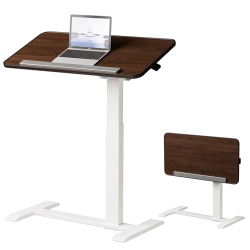 TecbL 180° Tiltable Mobile Standing Desk, Overbed Table with Wheels, 25.6" - 40.5" Height Adjustable Bedside Table, Portable Rolling Computer Desk for Home Office, Hospital (Walnut) TecbL