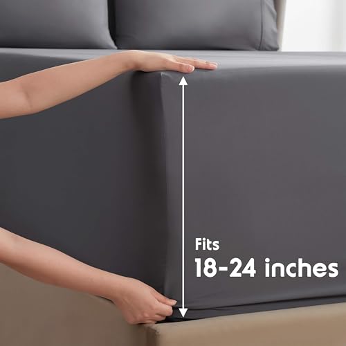 Nestl Extra Deep Cal King Sheet Set - 6 Piece Breathable & Cooling Sheets - Hotel Luxury Bedding Set w/18-24 Inch Deep Pockets - Easy & Secure Fit - Super Soft, Wrinkle Free & Comfy - Dark Gray Nestl
