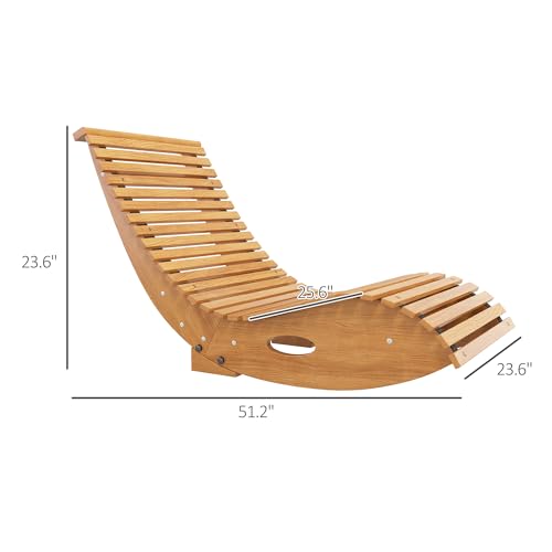 Outsunny Outdoor Rocking Chaise Lounge Chair, S Shape Wooden Rocking Chair with Slatted Seat and High Back, Rocking Patio Lounger for Porch, Backyard, Garden, Light Brown