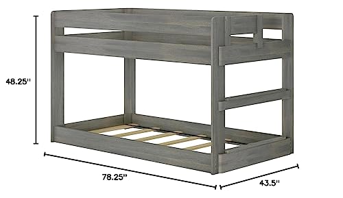 Max & Lily Modern Farmhouse Low Bunk Bed, Twin-Over-Twin Bed Frame For Kids, Driftwood Max & Lily