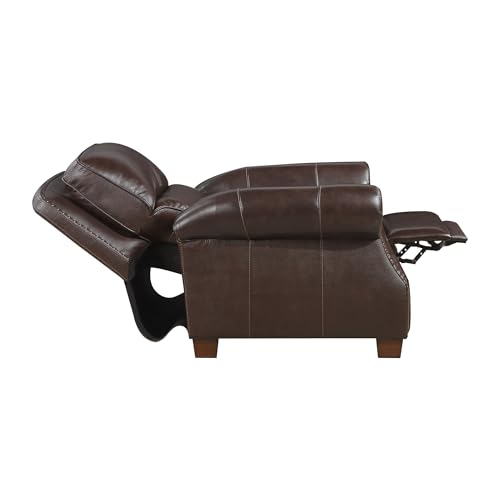 Lexicon Push Back Reclining Chair, Top Grain Leather Match Push Back Recliner Chair with Nailhead Trim, Rolled Arms, Solid Wood Legs, for Living Room/Apartment/Office, Easy Assembly, Brown