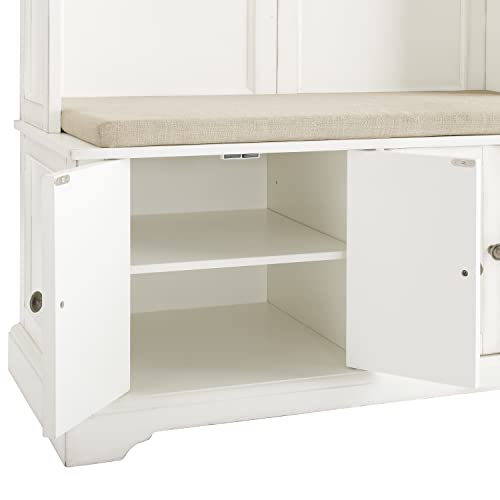Crosley Furniture Holbrook Hall Tree with Shoe Rack Bench and Coat Hooks for Hanging Storage, Distressed White Crosley Furniture