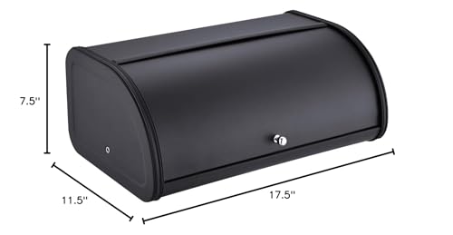 HILFA Stainless Steel Bread Box with Roll Up Lid, For Easy Kitchen Counter Storage, Bread Bin Holder,17.5X11.5X7.5 inch, Matte Black For Home and Kitchen HILFA