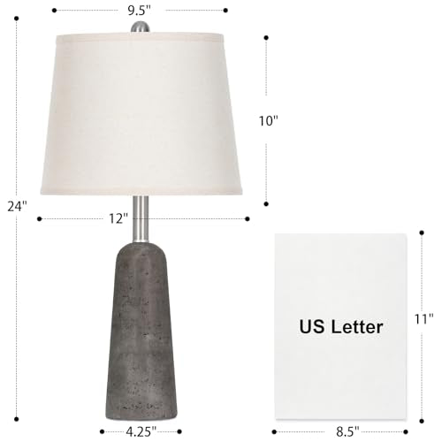 Rinweey 24" Modern Concrete Table Lamps Set of 2, Faux Stone Bedside Lamps for Bedroom, Travertine Inspired Nightstand Lamps for Living Room End Table, Gray (2 LED Bulbs Included) Rinweey
