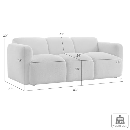 Sierra Modern 83 in. Ivory Boucle Handcrafted Contemporary Sofa for Living Room or Couch for Family Room with Rounded Arms Armen Living