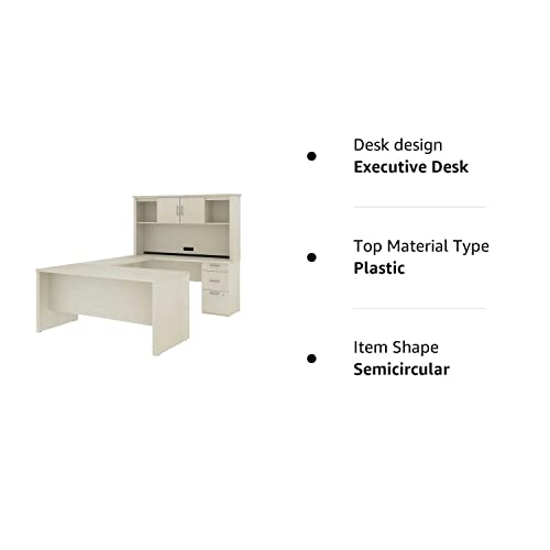 Bestar Logan 66W U or L-Shaped Executive Office Desk with Pedestal and Hutch in white chocolate Bestar