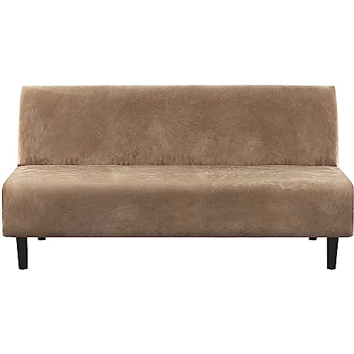 H.VERSAILTEX Real Velvet Futon Cover Armless Sofa Covers Sofa Bed Covers Stretch Futon Couch Cover Sofa Slipcover Furniture Protector Thick Soft Velvet Fabric Form Fitted Stay in Place, Camel H.VERSAILTEX