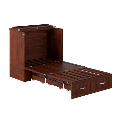 AFI, Southampton Murphy Bed Chest Twin XL with 6" Mattress, Storage Drawer & Built-in USB Charger, Walnut AFI