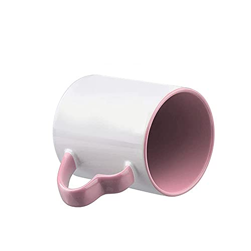 MR.R Sublimation Blank Dishwasher Ceramic Mug,Blank Coated Cup,Sublimation Blank Mugs,Classic Cup with Pink Color Inner Mug and Heart Handle,11oz,Set of 6 pcs per Carton MR.R