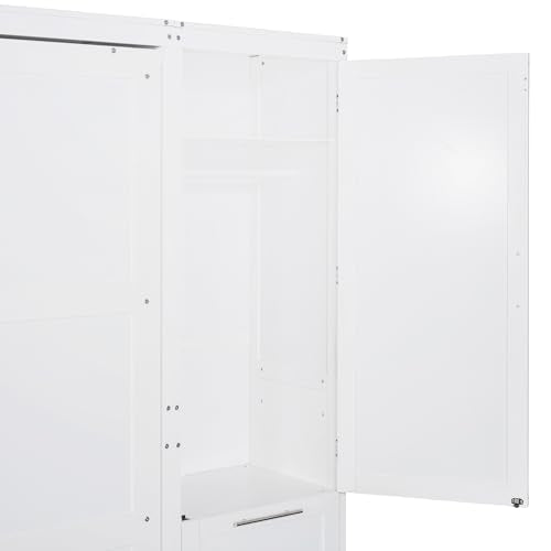 Quarte Modern Queen Size Murphy Bed with Closet, Drawers and Shelves, Cabinet Bed Folding Wall Bed for Guest Room, Office (White@1) Quarte