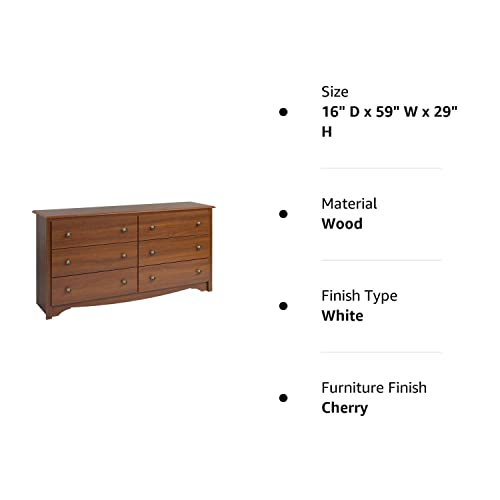 Prepac Sonoma Bedroom Furniture: Cherry Double Dresser for Bedroom, 6-Drawer Wide Chest of Drawers, Traditional Bedroom Dresser, CDC-6330-V, 59"W x Prepac
