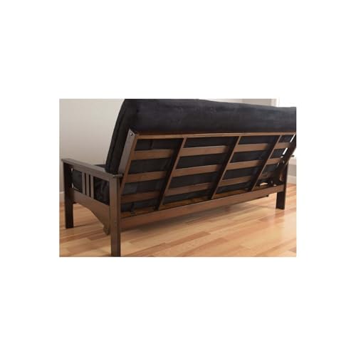 HomeStock Asian Allure Fusion Futon Wood Frame Classic Style with Mission Style Arms with Solid Pattern with Foldable Feature for Lounge Room with Tight Back Espresso/Full Frame Without Drawers HomeStock