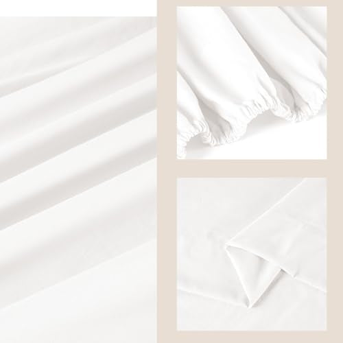 ROSE&RISY White King Sheet Set Pre-Washed Cotton-Like Microfiber, 4 Pieces Ultra Soft Bed Sheet Set King, Breathable Deep Pocket Skin Friendly, Includes 1 Fitted, 1 Flat, 2 Pillowcases (White, King)
