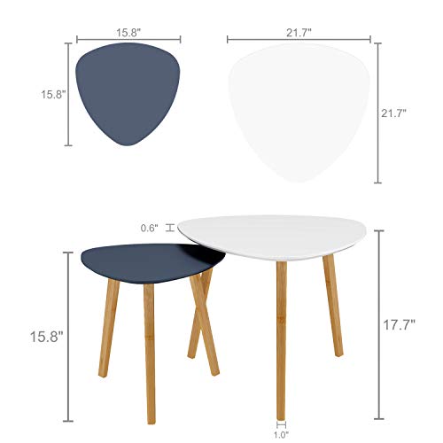BAMEOS Bamboo Nesting Triangle End Table,Set of 2 Coffee Table Modern Minimalist Side Table for Living Room, Balcony in White & Grey BAMEOS