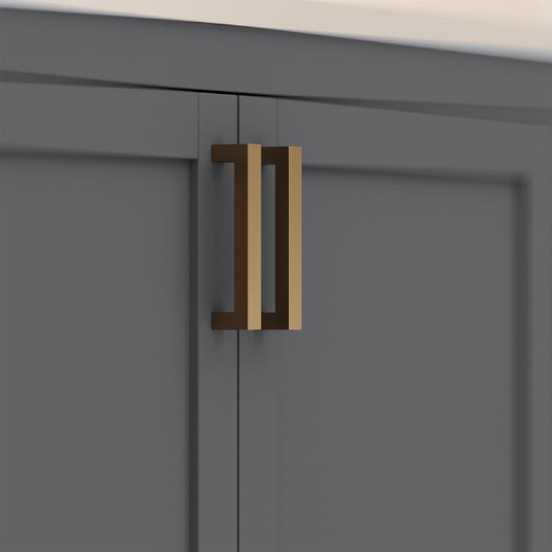 Ayna Decors Rooh 72 in Charcoal Grey Double Sink Bathroom Vanity Set with White Quartz Countertop | 4 Soft Closing Doors | 5 Full Extention Soft Close Drawers | Gold Hardware Ayna Decors