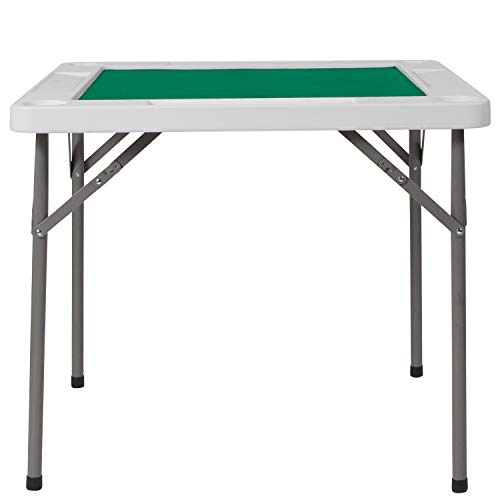 Flash Furniture Silas 34.5" Square Folding Card Table with Felt Green Surface and Cup Holders, Portable Folding Game Table for 4 Players, White/Green Flash Furniture