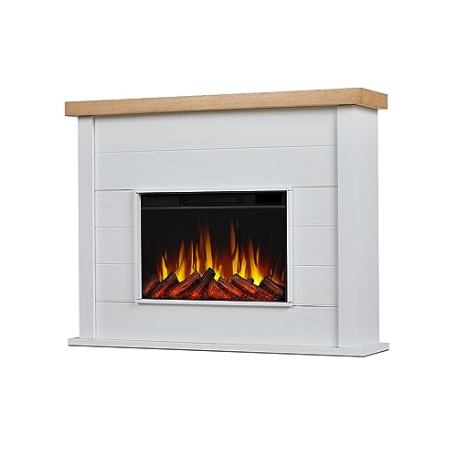 Real Flame Marshall 49" Slim Electric Fireplace with Mantel for Living Room or Bedroom, Replaceable Fireplace Insert Heater, Realistic Log and Flame Effect, Remote Control, White Real Flame