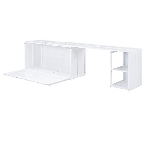 RuiSiSi Queen Murphy Bed Wall Bed with Rotable Desk, Foldable Platform Bed Frame with Storage, for Home Office Small Room, White RuiSiSi