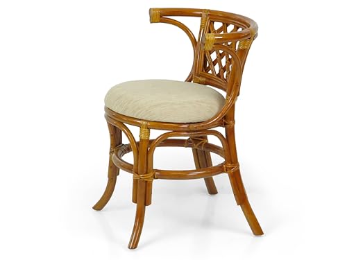 Borneo Compact Dining Set Colonial Color, Table with Glass Top + 2 Chairs with Cream Cushions, Handmade Natural Wicker Rattan Furniture Wickerix