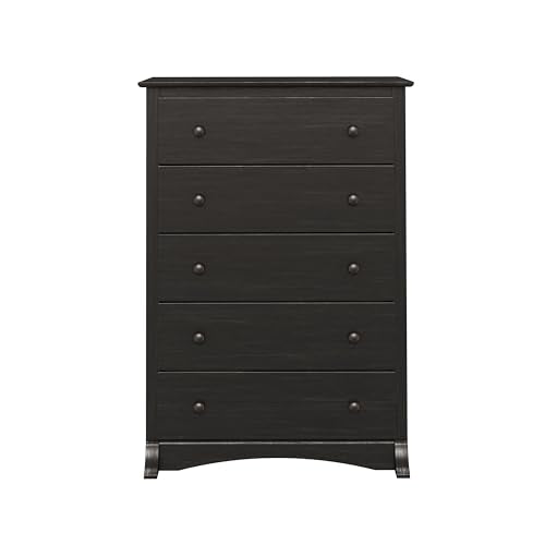 Prepac Sonoma Traditional 5-Drawer Tall Dresser for Bedroom, Functional Bedroom Dresser Chest of Drawers 17.75" D x 31.5" W x 44.75" H, Washed Black, HDC-3345 Prepac