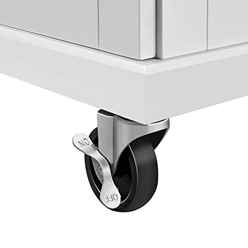 Yaheetech Kitchen Cart with Bamboo Tabletop, 34.5" Width Rolling Kitchen Island with Drawer and Adjustable Shelf, Storage Cabinet with Spice Rack Towel Bar for Dining Room Kitchen Living Room, White Yaheetech