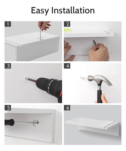 Mazjoaru White Floating Nightstand 16inch, Modern Natural Pine Wood Night Stand Floating Wall Shelves with Phone Slot, Cord Holes, Small Narrow Nightstands Bedside Tables for Bedroom Dorm Bedside Mazjoaru