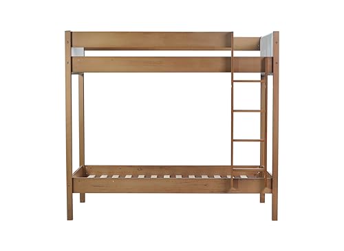 PVWIIK Upholstered Twin Over Twin Bunk Bed with Teddy Fleece Fabric Headboard & Footboard for Girls Boys,Solid Wood Bunk Bed Frame with Ladder and Guardrails,No Box Spring Needed,Natural PVWIIK