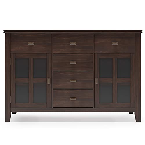 SIMPLIHOME Artisan Solid Pine Wood 54 inch Contemporary Sideboard Buffet Credenza in Dark Chestnut Brown features 2 Doors, 6 Drawers and 2 Cabinets SIMPLIHOME