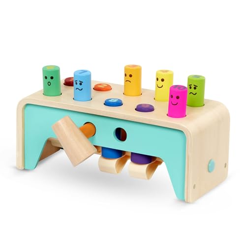 Battat – Wooden Hammer Toy For Kids, Toddlers – Pounding Bench With Pegs And Mallet – Colorful Developmental Toy – Pound & Count Bench – 1 Year + – Pound & Count Bench Battat