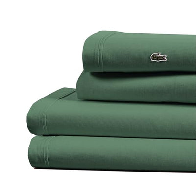 Lacoste 100% Cotton Percale 4-Piece Sheet Set – Cool, Crisp, Matte, and Durable, Oeko-Tex Certified – Solid, Green, King