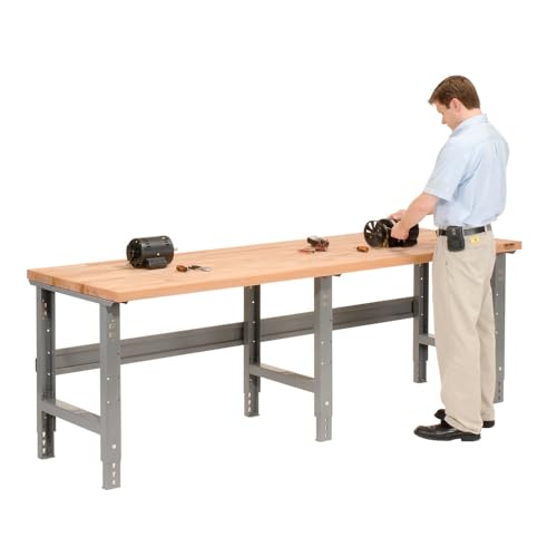 Global Industrial Adjustable Height Workbench C-Channel Leg, 96" W x 36" D, 1-3/4" Birch Top with Square Edge, 2000 Lbs. Capacity, Gray Frame, Industrial Workbench Global Industrial