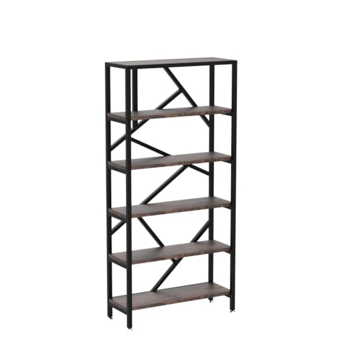 Tribesigns Vintage Industrial 6-Tier Bookshelf - 71 Inch Tall Open Etagere Bookcase in Brown Tribesigns