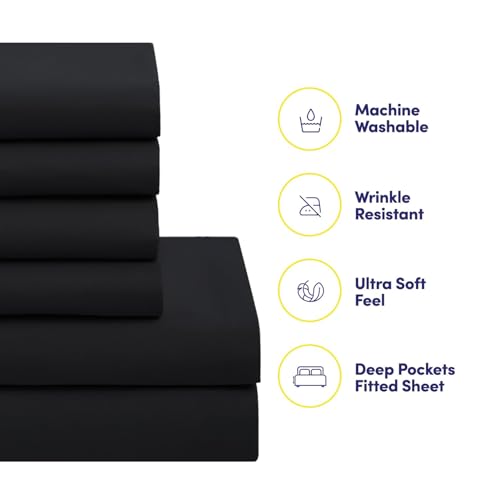 Sweet Home Collection 7 Piece Comforter Set Bag Solid Color All Season Soft Down Alternative Blanket & Luxurious Microfiber Bed Sheets, Black, Queen Sweet Home Collection