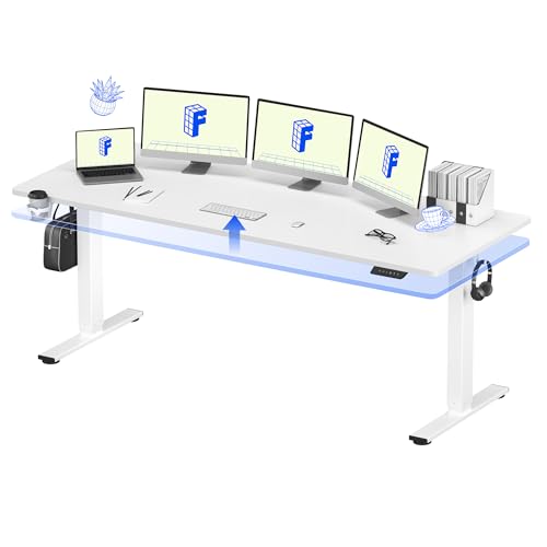 FLEXISPOT 79" x 32" Office Standing Desk, Height Adjustable Sit-Stand Desk, Quiet & Stable, with Cable Management & Cup Holder, for Commercial Use, White Top (2 Packages) FLEXISPOT