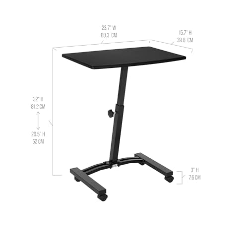 Seville Classics Airlift Mobile Height Adjustable Laptop Stand Computer Workstation for Sitting Classroom Home Office Medical Table w/Wheels, Flat Desk 24", Black Seville Classics