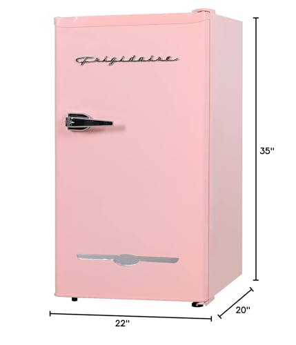 Frigidaire Retro Compact Fridge with Chiller, 3.2 cu ft Countertop Fridge with Built-In Bottle Opener, Compact Refrigerator for Office, Bedroom, Dorm Room or Cabin - 16.5"D x 19"W x 31"H (Pink) Frigidaire